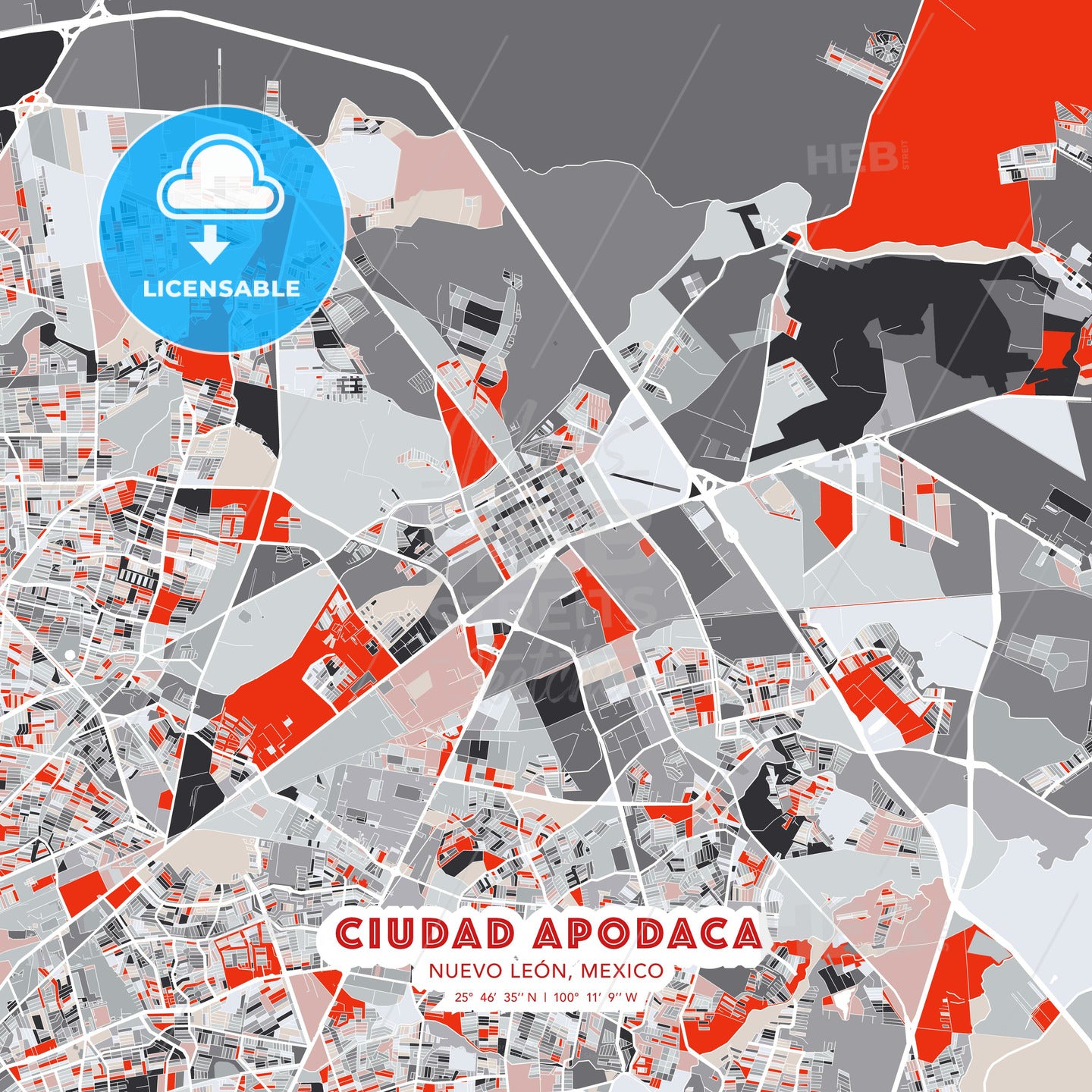 Ciudad Apodaca, Nuevo León, Mexico, modern map - HEBSTREITS Sketches