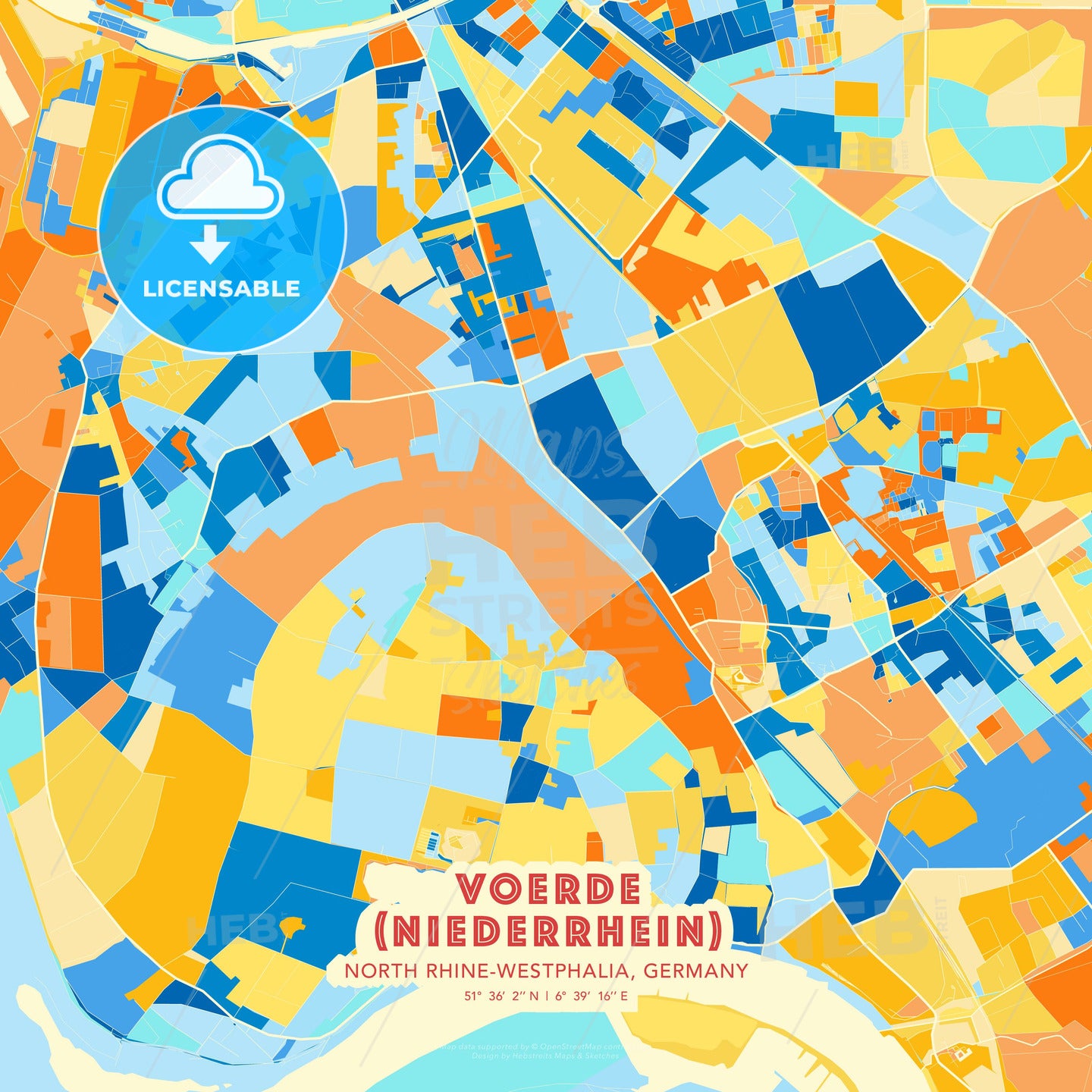 Voerde (Niederrhein), North Rhine-Westphalia, Germany, map - HEBSTREITS Sketches