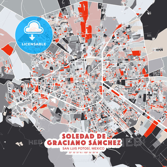 Soledad de Graciano Sánchez, San Luis Potosí, Mexico, modern map - HEBSTREITS Sketches