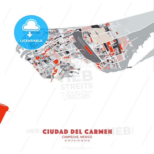 Ciudad del Carmen, Campeche, Mexico, modern map - HEBSTREITS Sketches