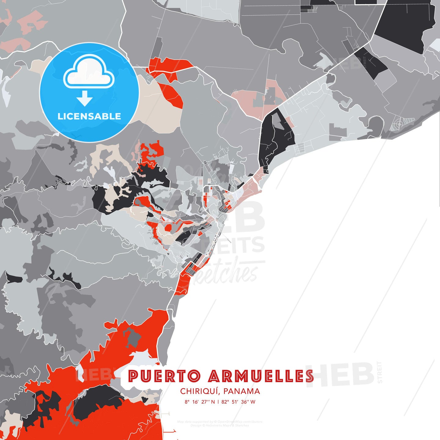 Puerto Armuelles, Chiriquí, Panama, modern map - HEBSTREITS Sketches