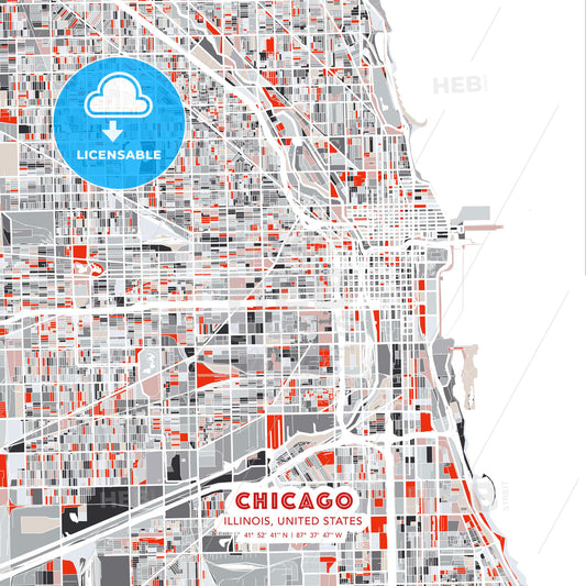 Chicago, Illinois, United States, modern map - HEBSTREITS Sketches
