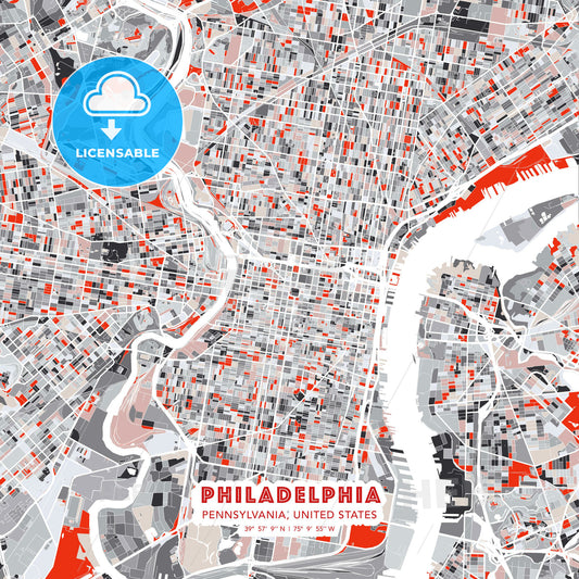 Philadelphia, Pennsylvania, United States, modern map - HEBSTREITS Sketches