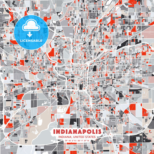 Indianapolis, Indiana, United States, modern map - HEBSTREITS Sketches