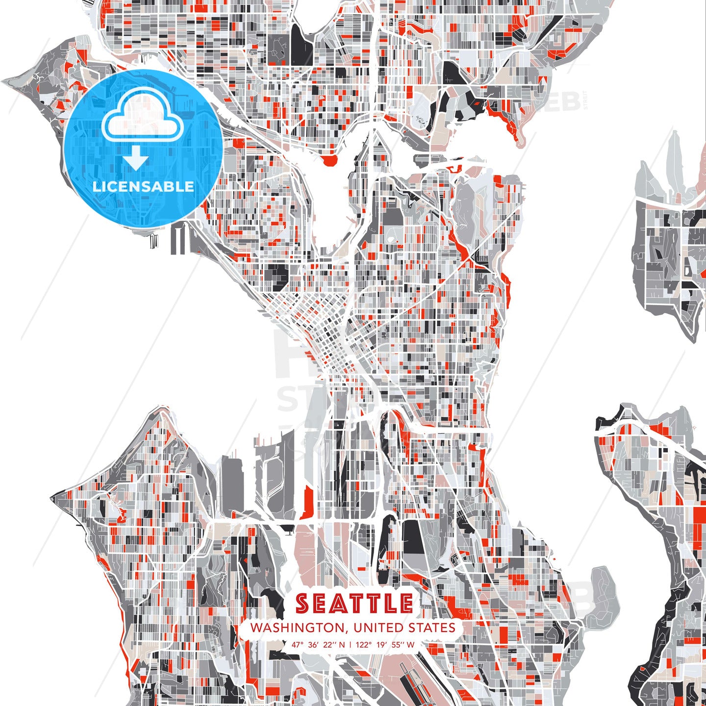 Seattle, Washington, United States, modern map - HEBSTREITS Sketches