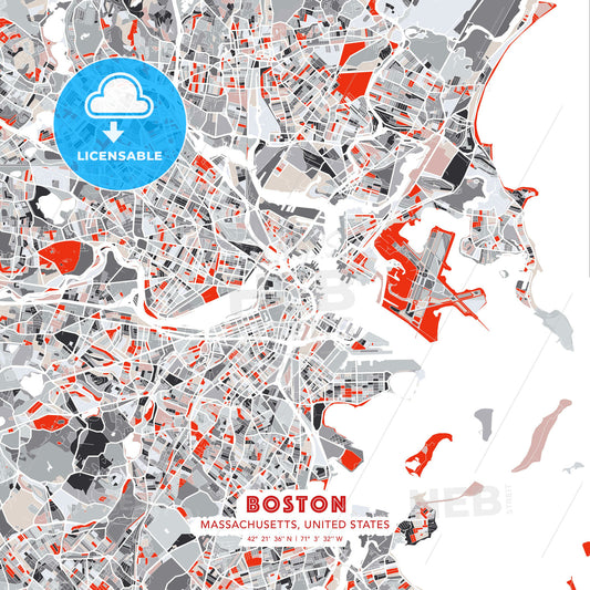 Boston, Massachusetts, United States, modern map - HEBSTREITS Sketches