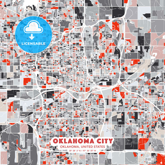 Oklahoma City, Oklahoma, United States, modern map - HEBSTREITS Sketches