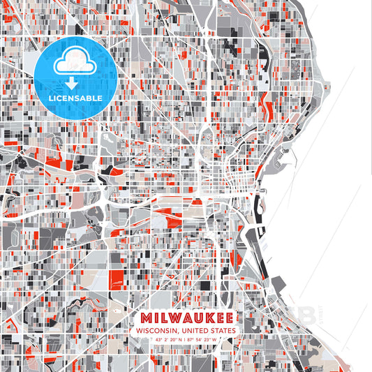 Milwaukee, Wisconsin, United States, modern map - HEBSTREITS Sketches