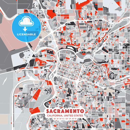 Sacramento, California, United States, modern map - HEBSTREITS Sketches