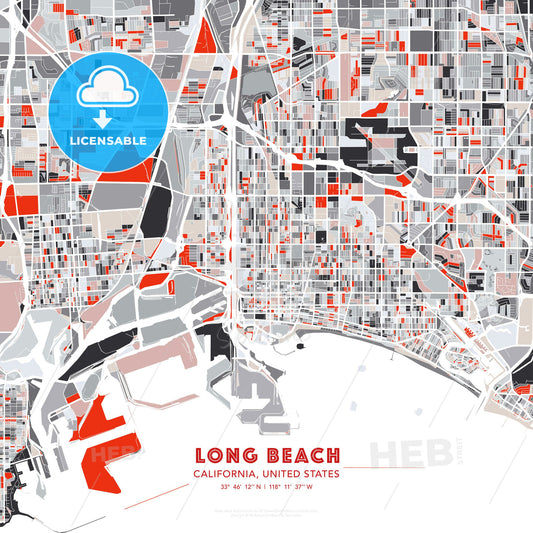 Long Beach, California, United States, modern map - HEBSTREITS Sketches