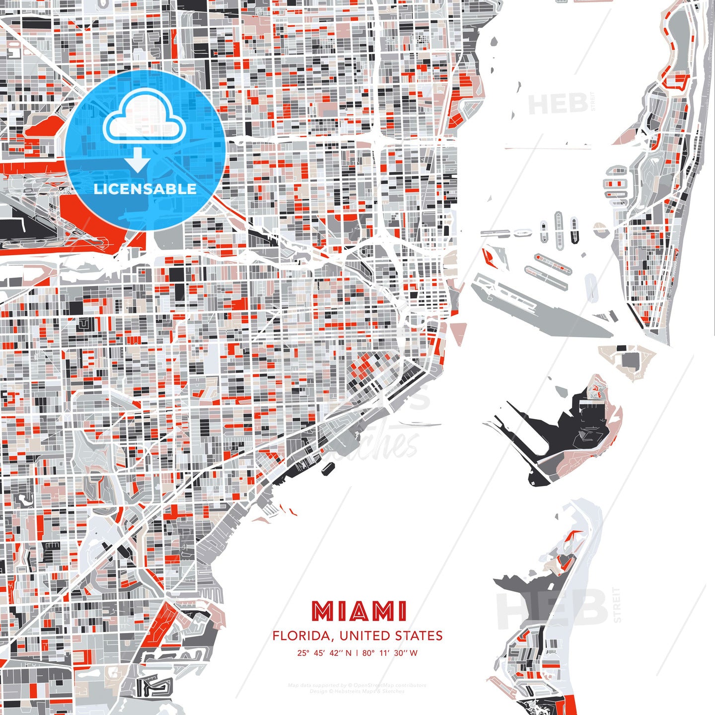 Miami, Florida, United States, modern map - HEBSTREITS Sketches