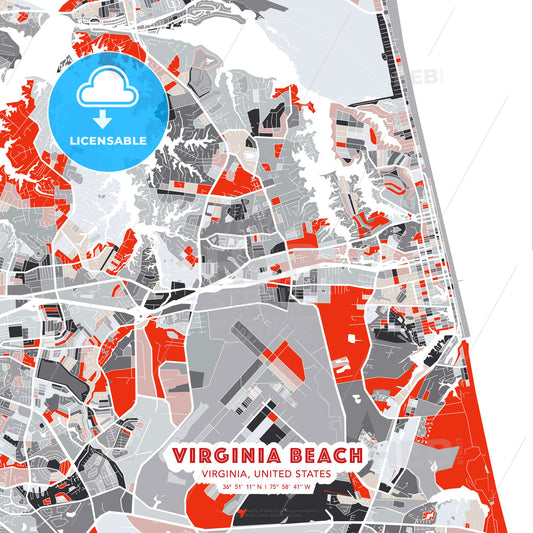 Virginia Beach, Virginia, United States, modern map - HEBSTREITS Sketches