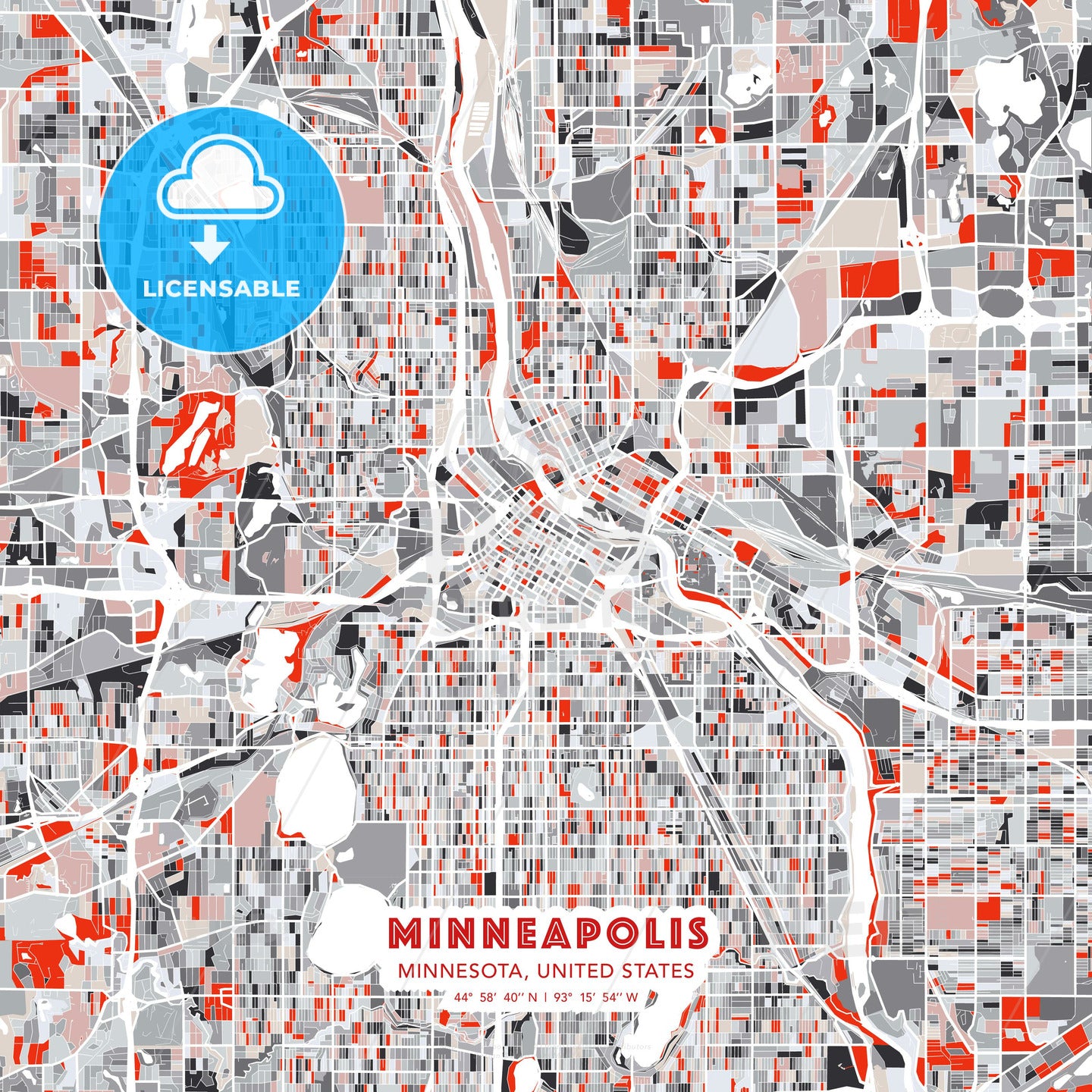 Minneapolis, Minnesota, United States, modern map - HEBSTREITS Sketches