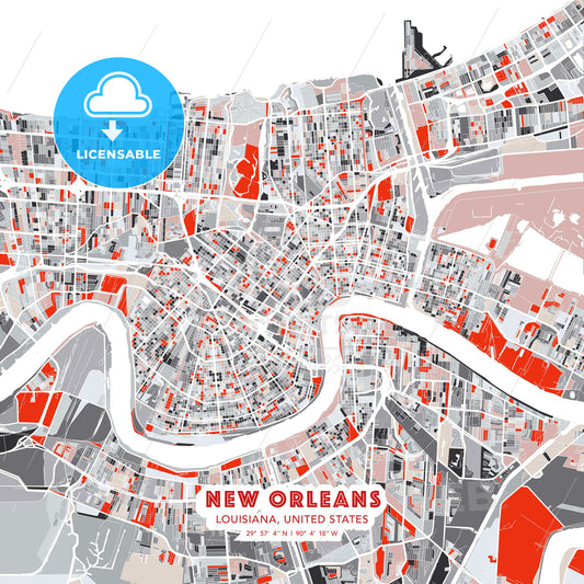 New Orleans, Louisiana, United States, modern map - HEBSTREITS Sketches