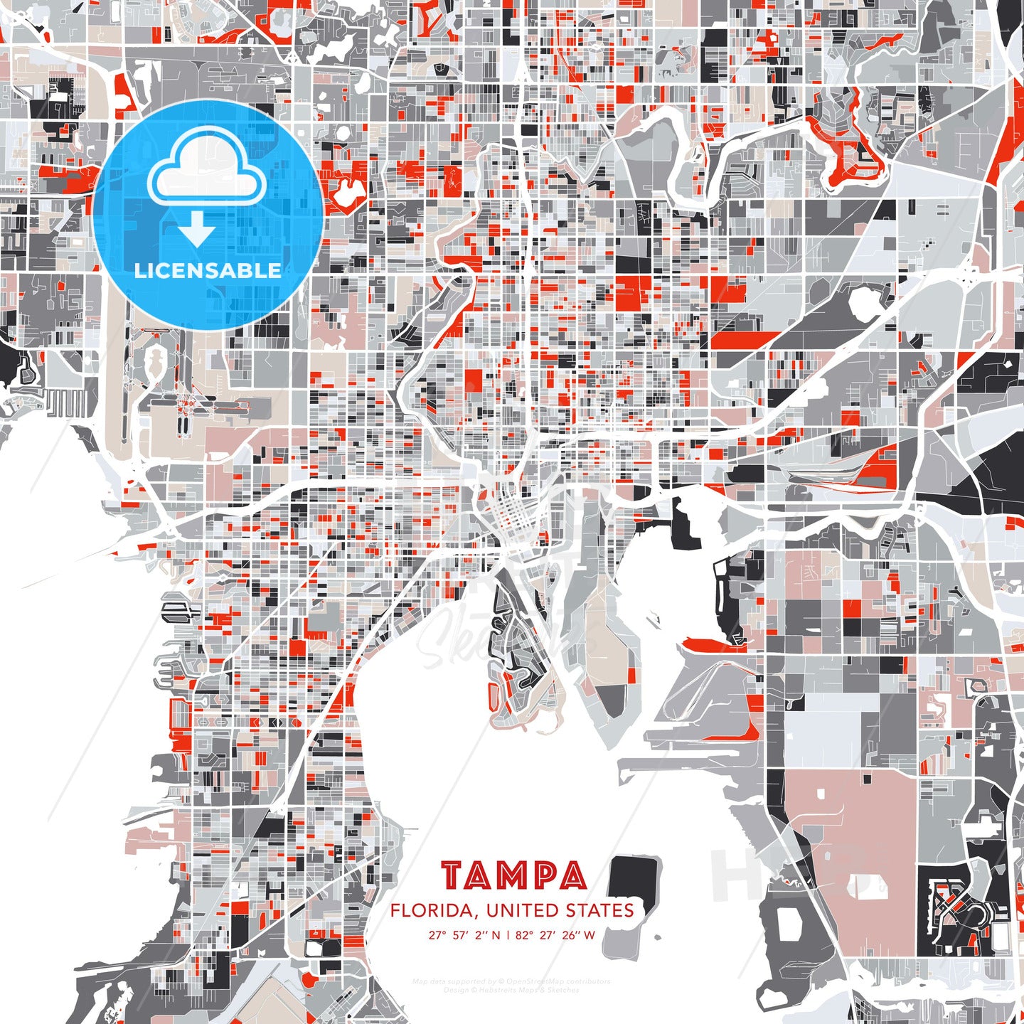 Tampa, Florida, United States, modern map - HEBSTREITS Sketches