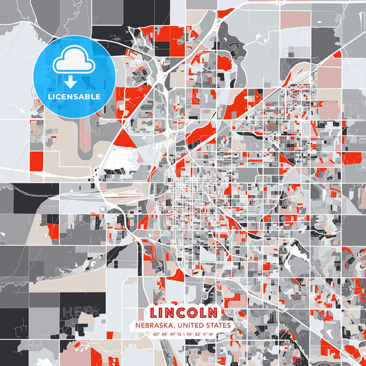 Lincoln, Nebraska, United States, modern map - HEBSTREITS Sketches