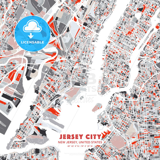 Jersey City, New Jersey, United States, modern map - HEBSTREITS Sketches