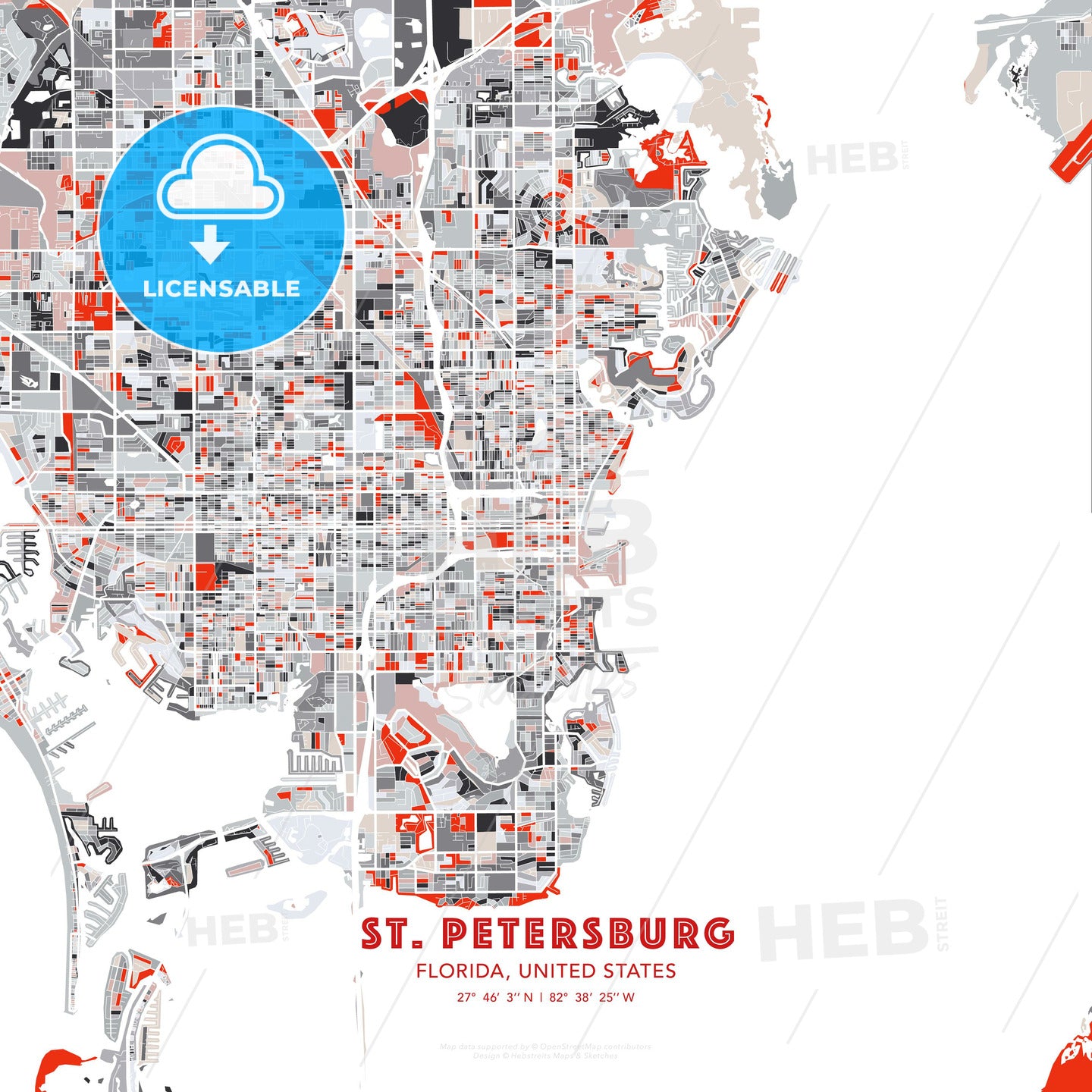 St. Petersburg, Florida, United States, modern map - HEBSTREITS Sketches