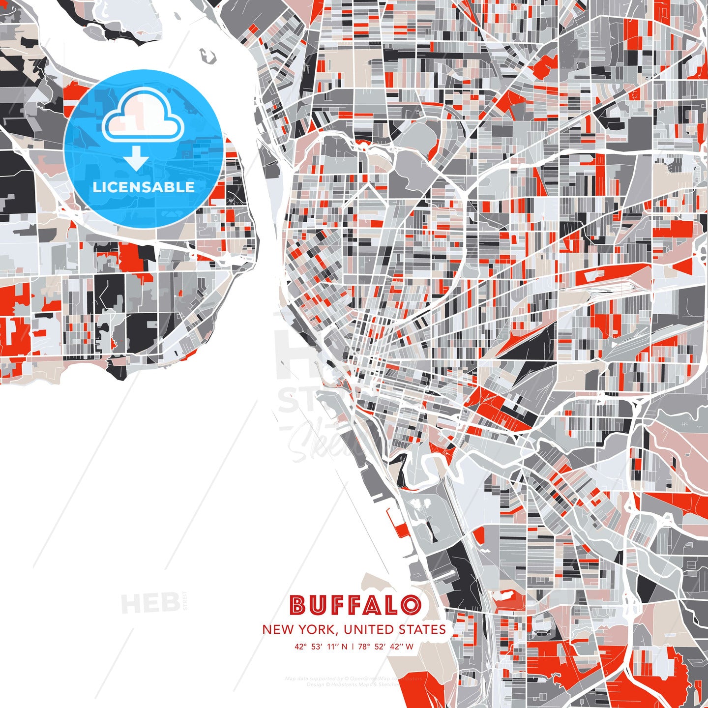 Buffalo, New York, United States, modern map - HEBSTREITS Sketches