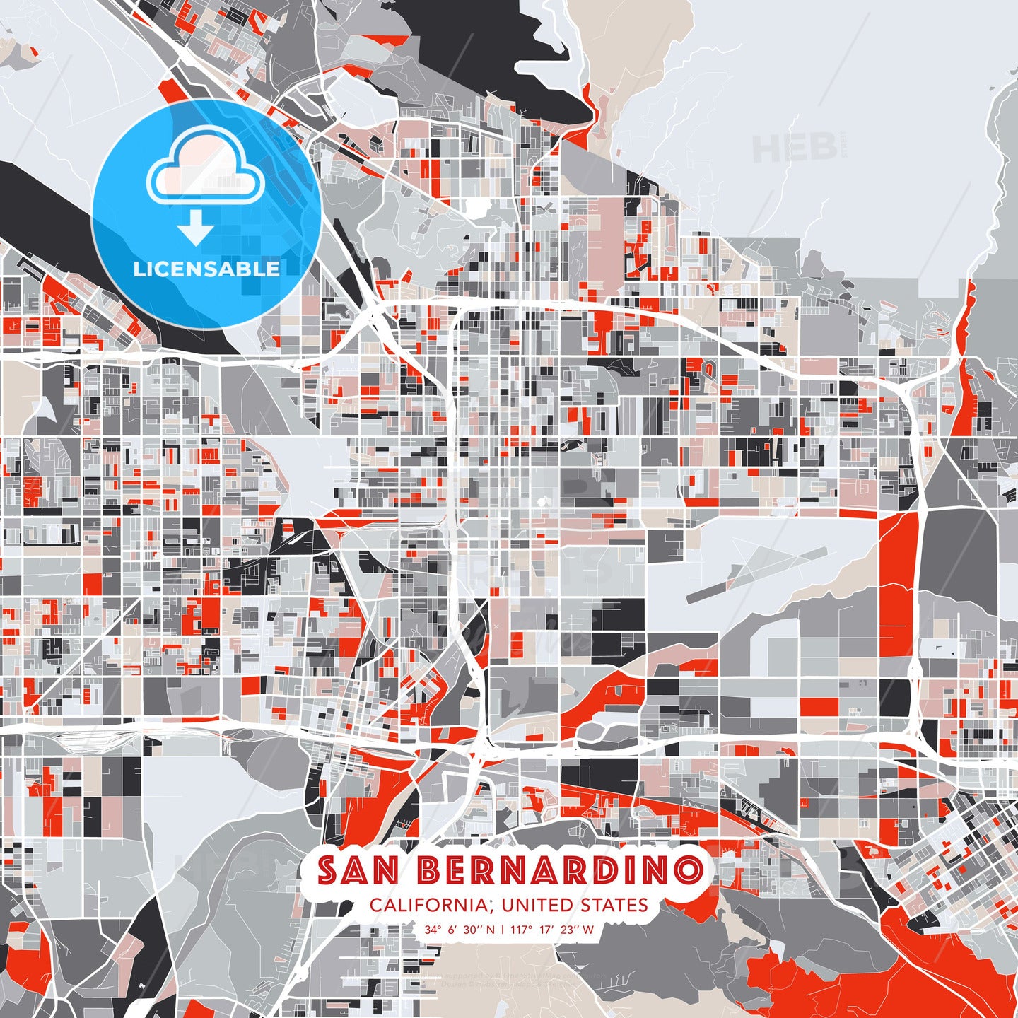 San Bernardino, California, United States, modern map - HEBSTREITS Sketches