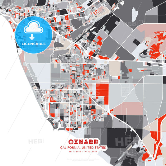 Oxnard, California, United States, modern map - HEBSTREITS Sketches