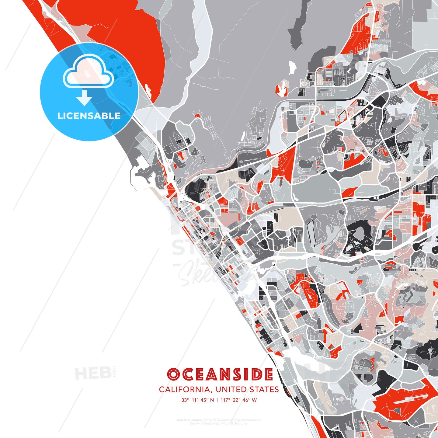 Oceanside, California, United States, modern map - HEBSTREITS Sketches