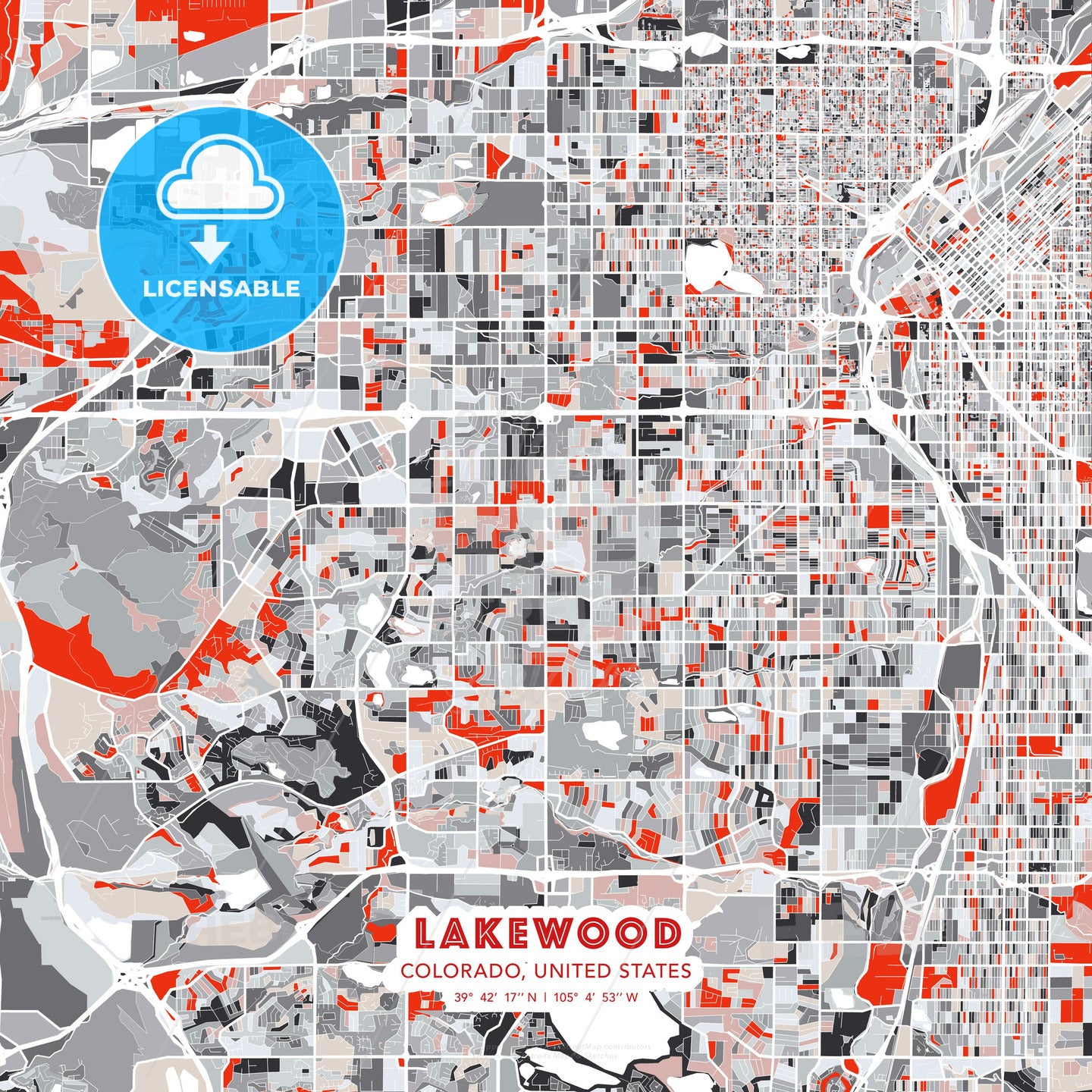Lakewood, Colorado, United States, modern map - HEBSTREITS Sketches