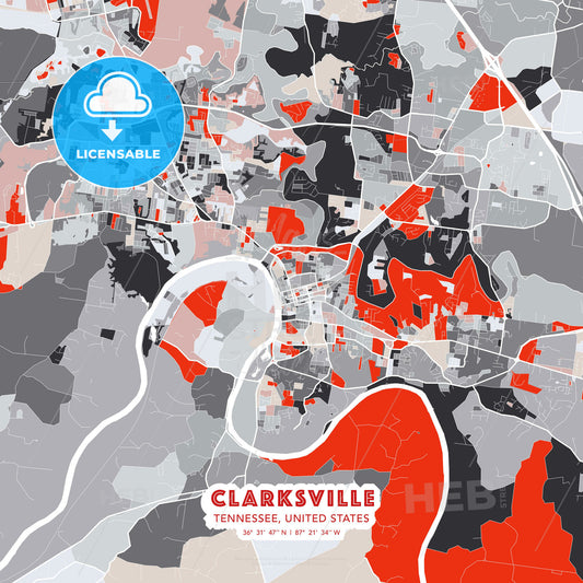 Clarksville, Tennessee, United States, modern map - HEBSTREITS Sketches