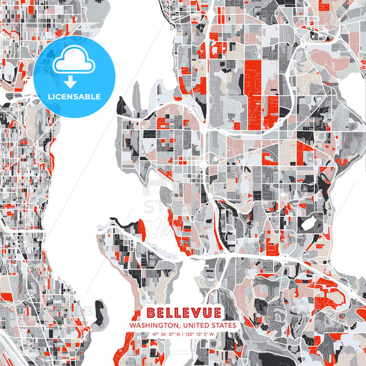 Bellevue, Washington, United States, modern map - HEBSTREITS Sketches