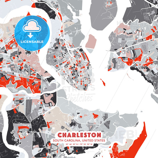 Charleston, South Carolina, United States, modern map - HEBSTREITS Sketches