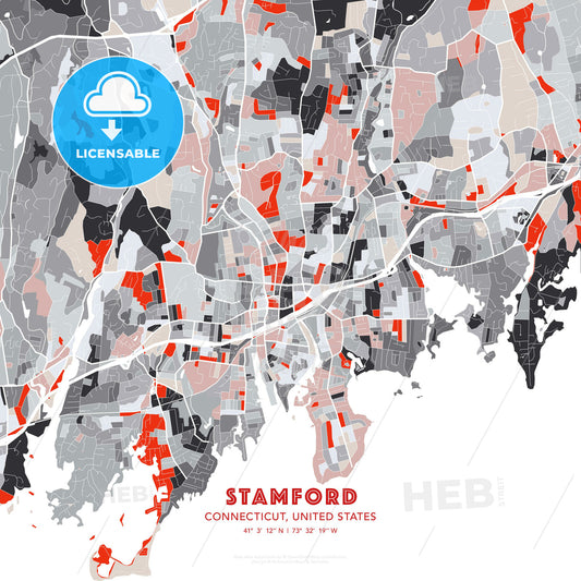 Stamford, Connecticut, United States, modern map - HEBSTREITS Sketches