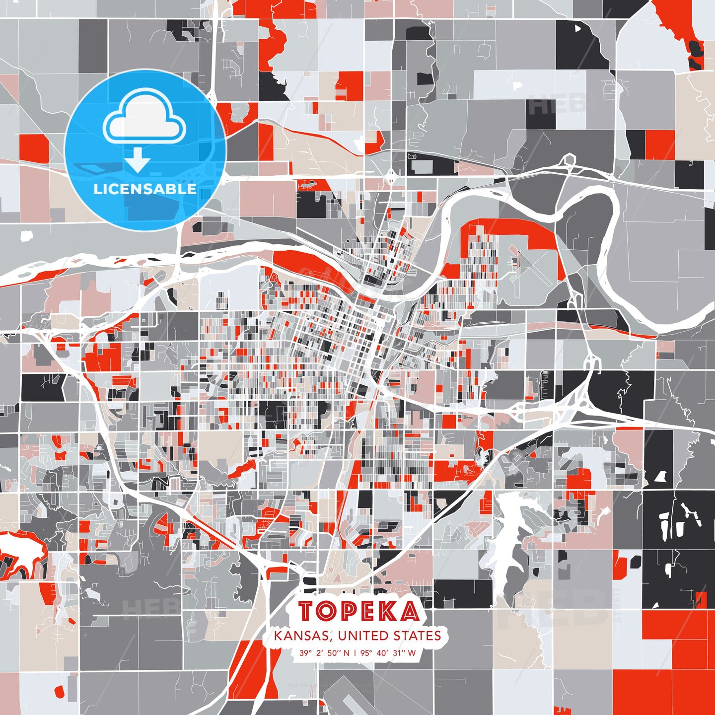 Topeka, Kansas, United States, modern map - HEBSTREITS Sketches