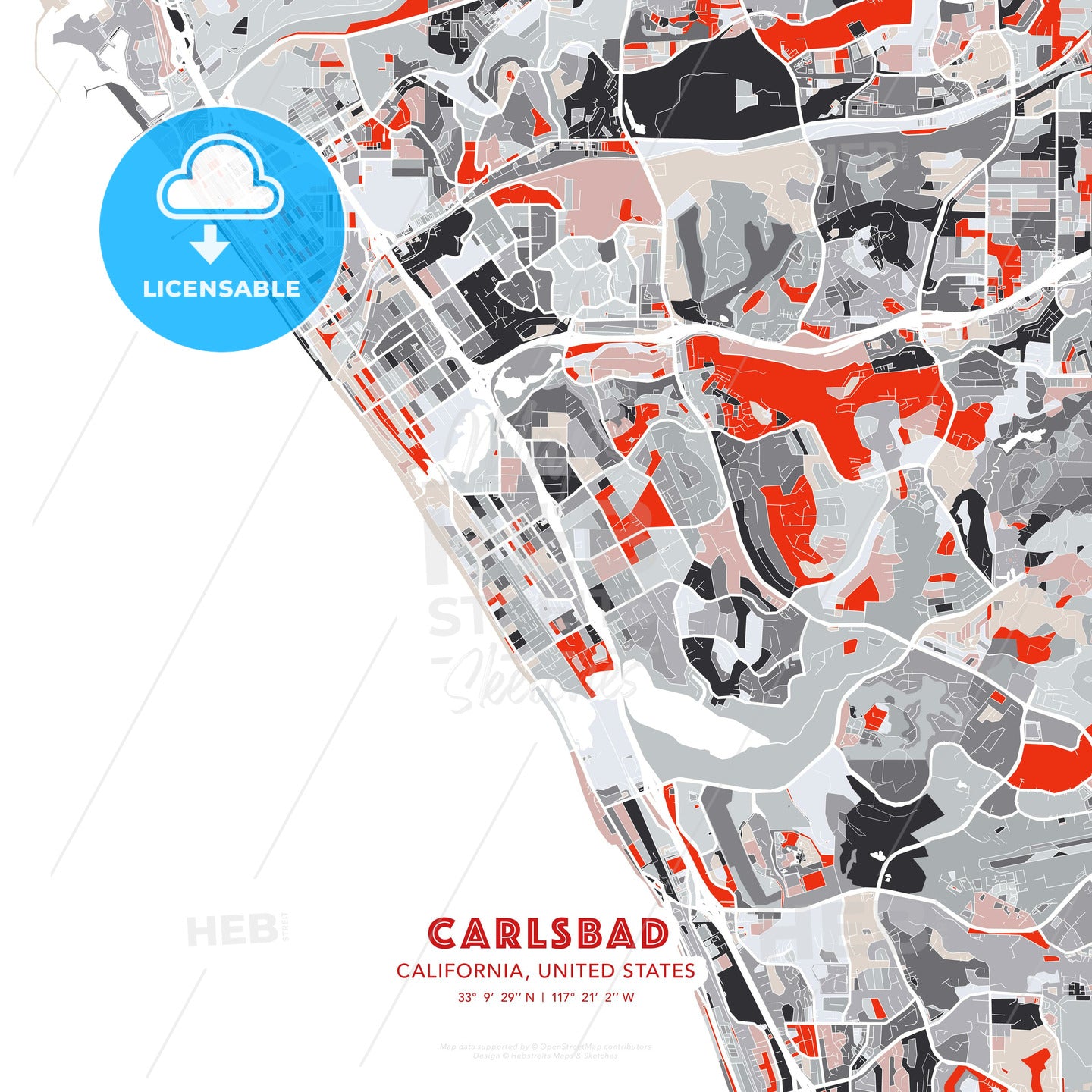 Carlsbad, California, United States, modern map - HEBSTREITS Sketches