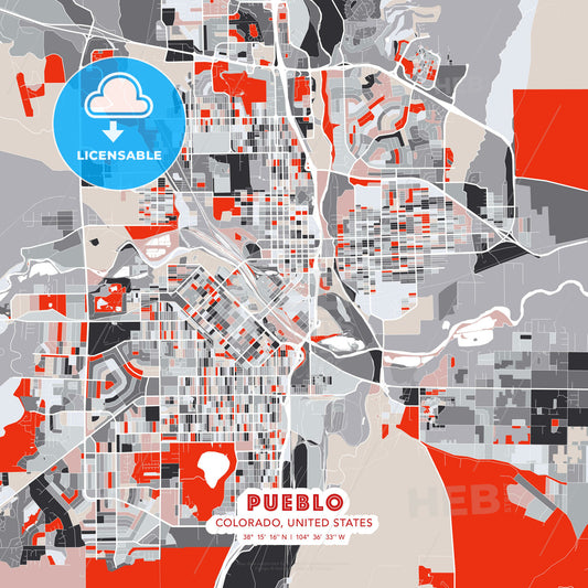 Pueblo, Colorado, United States, modern map - HEBSTREITS Sketches