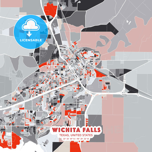 Wichita Falls, Texas, United States, modern map - HEBSTREITS Sketches