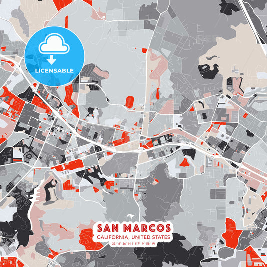 San Marcos, California, United States, modern map - HEBSTREITS Sketches