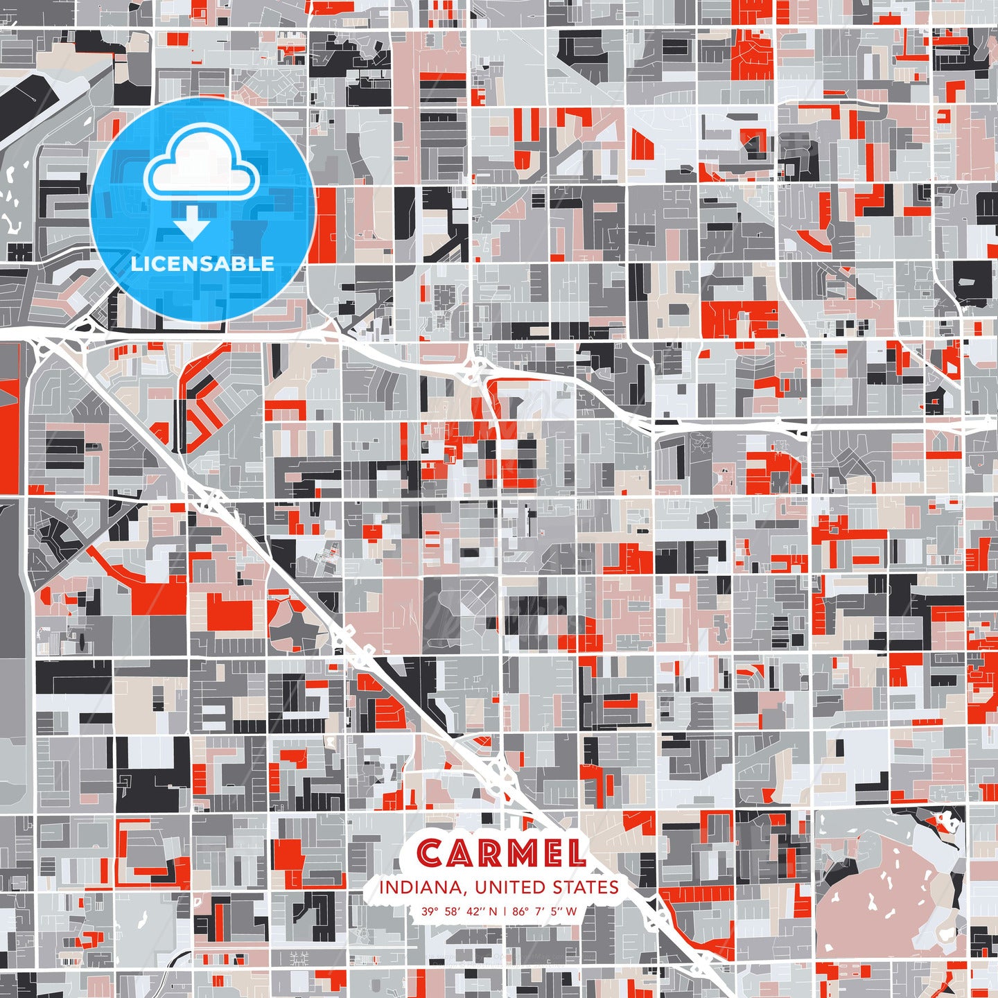 Carmel, Indiana, United States, modern map - HEBSTREITS Sketches