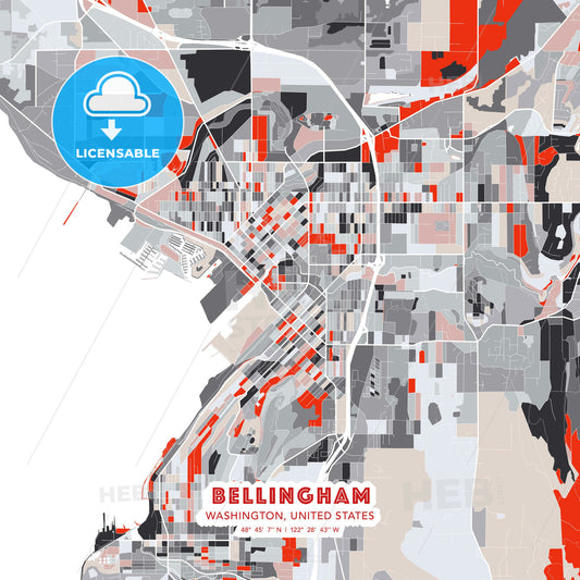 Bellingham, Washington, United States, modern map - HEBSTREITS Sketches