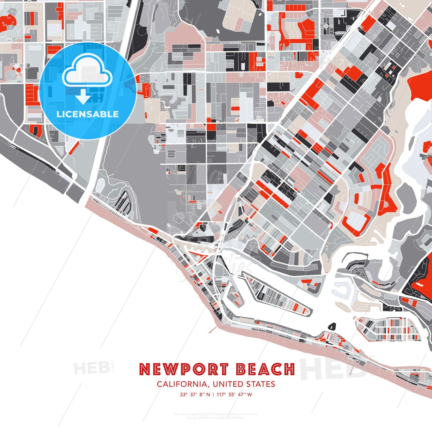 Newport Beach, California, United States, modern map - HEBSTREITS Sketches