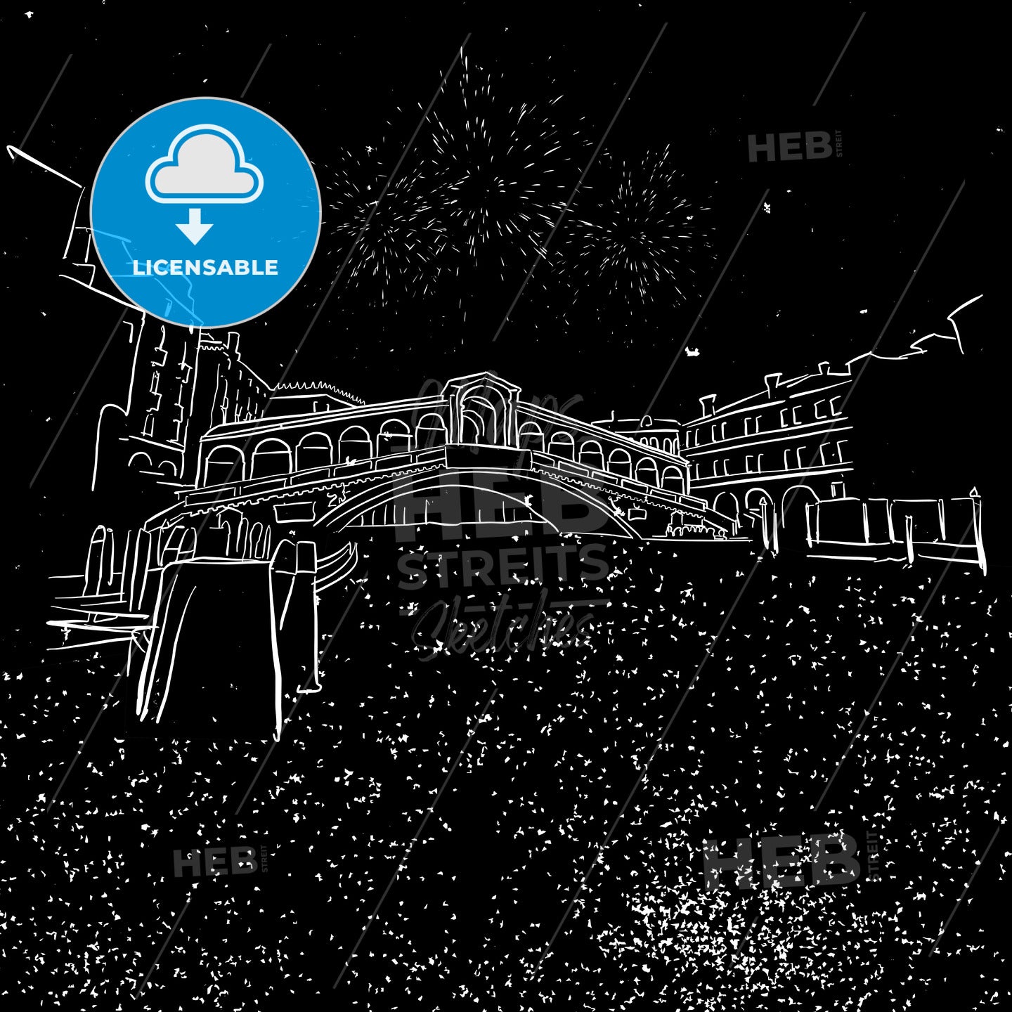 venezia Rialtor Bridge by Night Sketch – instant download