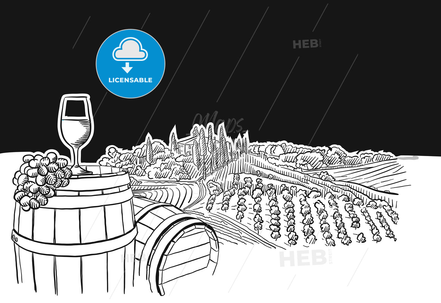 vineyard landscape with glass scene – instant download
