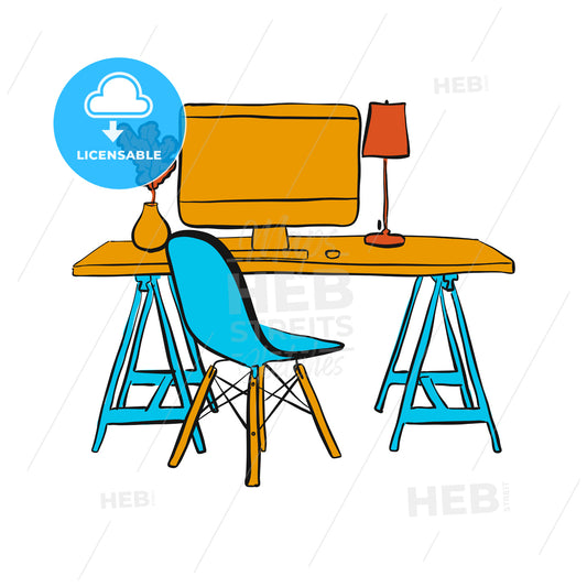 workplace with computer and chair – instant download